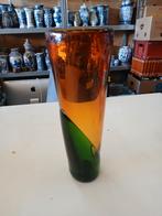 Amber kleurrijke handgeblazen  glazen vaas met bubbels, Ophalen of Verzenden