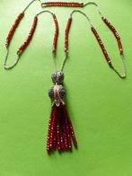 Prachtig Lang Handgemaakt Zilveren Collier met Granaatjes, Verzenden, Zilver, Ketting, Met edelsteen