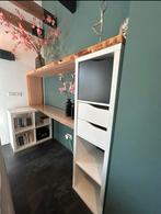 Bureau met Kallax Boekenkast, Ophalen, 100 tot 150 cm, Zo goed als nieuw, Met lade(s)
