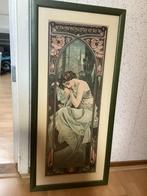 Art nouveau schilderij in paspatoe 71x33cm lijst op kleur, Antiek en Kunst, Ophalen of Verzenden