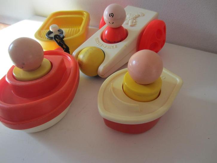 Vintage Fisher Price bootjes en Click & Clatter auto, Kinderen en Baby's, Speelgoed | Fisher-Price, Gebruikt, Auto of Voertuig