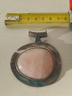 Grote rozenkwarts hanger, Sieraden, Tassen en Uiterlijk, Kettinghangers, Ophalen of Verzenden, Zo goed als nieuw, Roze, Zilver