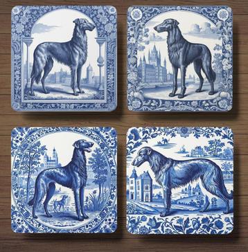 Deerhound Delfts Blauw onderzetters met houder beschikbaar voor biedingen