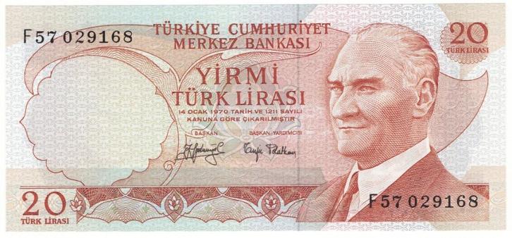 24-1588 Turkije 20 lire ND, Postzegels en Munten, Bankbiljetten | Azië, Los biljet, Midden-Oosten, Verzenden
