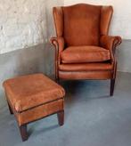 Prachtige schapenleren oorfauteuil met hocker., Ophalen, ., ., Zo goed als nieuw