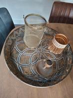 Dienblad met bronskleurige decoratie / kaarsenhouder, Ophalen of Verzenden, Zo goed als nieuw, Rond, Metaal
