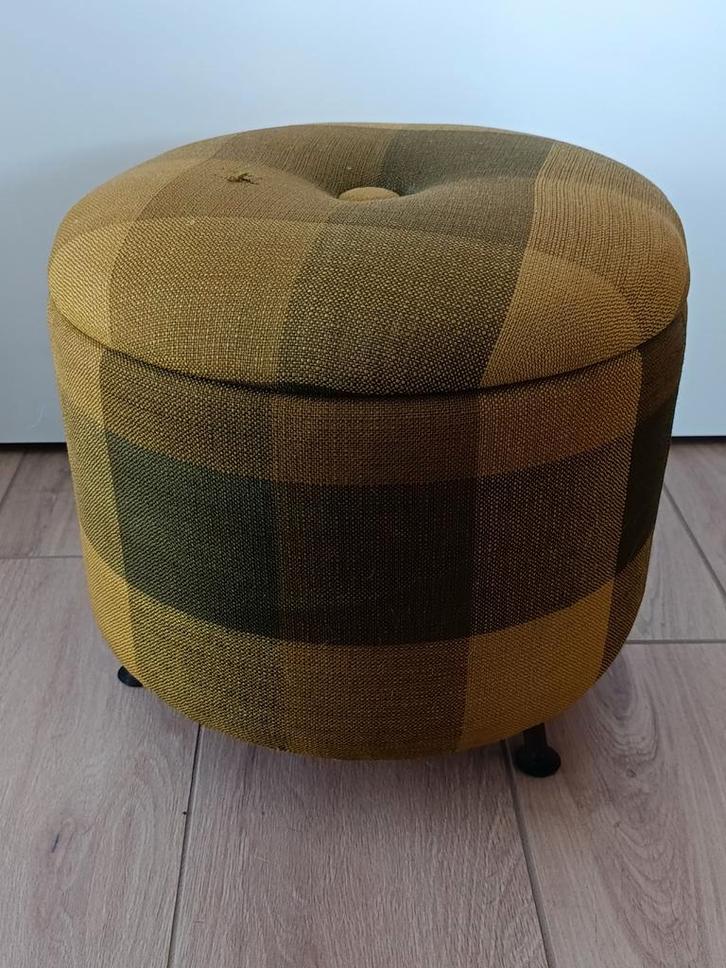 Vintage stoffen naaipoef NSI, jaren 50/60, Huis en Inrichting, Banken | Voetenbanken en Poefen, Gebruikt, Minder dan 50 cm, Minder dan 50 cm