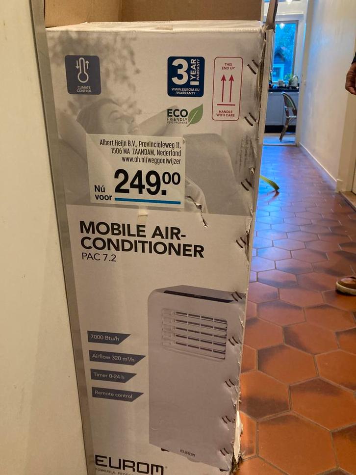 Eurom PAC 7.2, Witgoed en Apparatuur, Airco's, Mobiele airco, Minder dan 60 m³, 3 snelheden of meer, Afstandsbediening, Ophalen of Verzenden