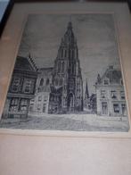 Ets Grote Kerk Breda van Marius Janssen ca 1930, Antiek en Kunst, Kunst | Etsen en Gravures, Ophalen of Verzenden