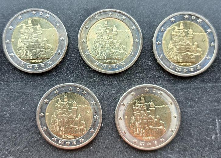 UNC-set 5 x 2 euro 2012 Duitsland Bayern, Postzegels en Munten, Munten | Europa | Euromunten, Setje, 10 euro, Duitsland, Ophalen of Verzenden