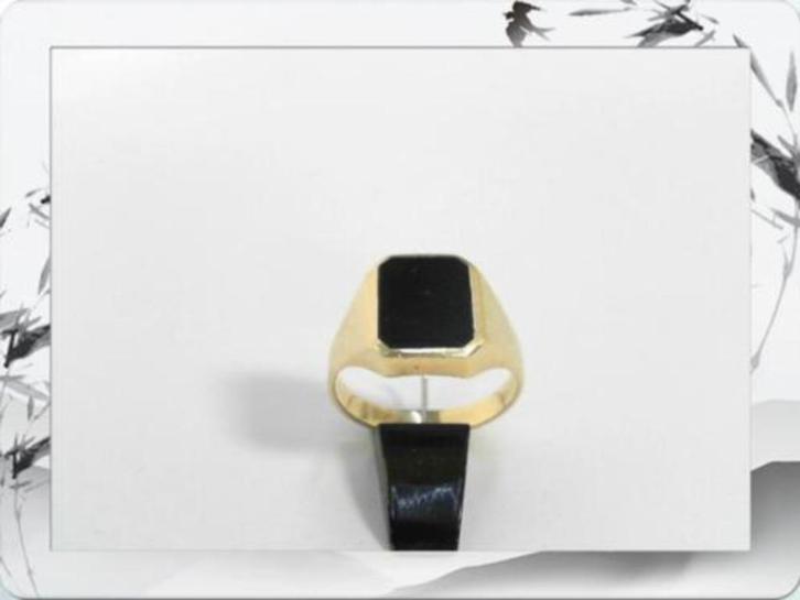 322457-1 14k gouden zegelring met onyx, Sieraden, Tassen en Uiterlijk, Ringen, Zo goed als nieuw, Dame of Heer, 17 tot 18, Goud