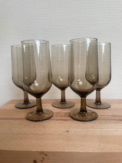 6x vintage rookglas: bruin/amberkleurig - Frankrijk, Verzamelen, Glas en Borrelglaasjes, Zo goed als nieuw, Bierglas, Ophalen of Verzenden