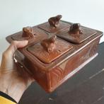 Sasak Pottery Indonesie 4 vaks schaal met kikkers 0204, Gebruikt, Ophalen of Verzenden