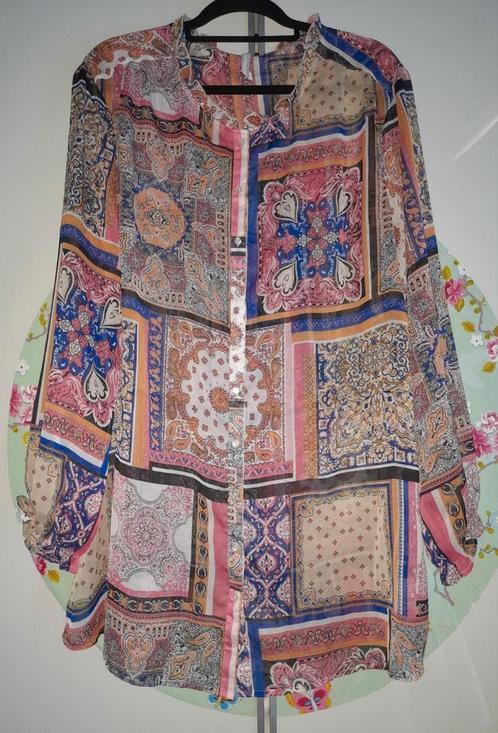 Kleurige Blouse Tuniek 50 Semi Transparant, Kleding | Dames, Grote Maten, Zo goed als nieuw, Blouse of Tuniek, Ophalen of Verzenden