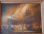 Schilderij van schepen in de haven, Antiek en Kunst, Kunst | Schilderijen | Klassiek, Ophalen of Verzenden