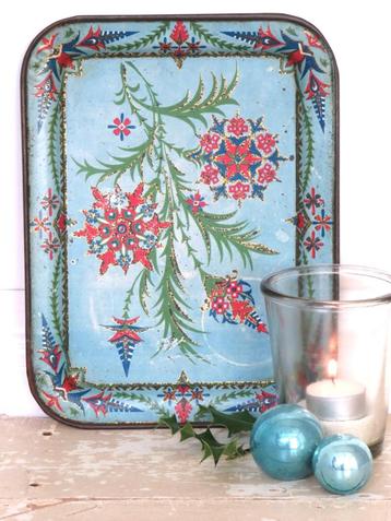 Oud / antiek dienblaadje “Kersttak” beschikbaar voor biedingen