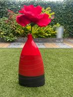 Rode platte vaas, Huis en Inrichting, Woonaccessoires | Vazen, Ophalen, Rood, Glas, Minder dan 50 cm