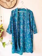 Bohemian zijde kimono India blauw groen paisley, Blauw, Ophalen of Verzenden, Zo goed als nieuw