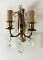 Set antieke koperen / messing wandlampjes met glazen pegels, Antiek en Kunst, Antiek | Lampen, Ophalen of Verzenden