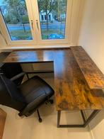 Mooi hoekbureau - hout/metaal - gratis stoel!!, Ophalen, Zo goed als nieuw