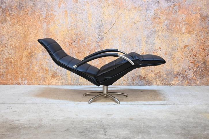 Refurbished zwarte leren Jori Mensana relaxfauteuil np 5000, Huis en Inrichting, Fauteuils, Zo goed als nieuw, Leer, Metaal, 50 tot 75 cm