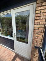 Hardhouten buitendeur met dubbel glas, Ophalen, Gebruikt, 80 tot 100 cm, 200 tot 215 cm