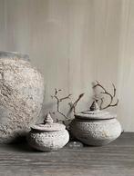 Set van 2 stenen potjes bakjes grijs deksel pot stoer sober, Huis en Inrichting, Woonaccessoires | Overige, Verzenden, Nieuw