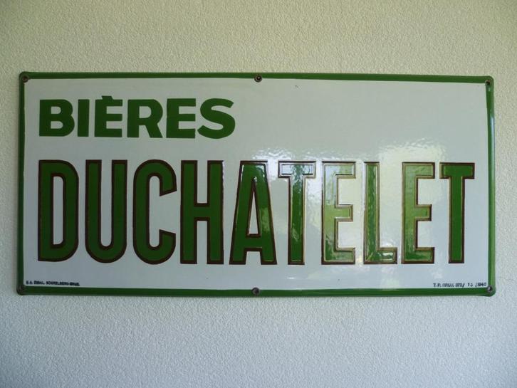 EMAILLE RECLAMEBORD"BIERES DUCHATELET"UIT 1946, Verzamelen, Merken en Reclamevoorwerpen, Zo goed als nieuw, Reclamebord, Ophalen of Verzenden