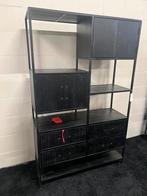 Wandkast zwart mangohout 4 lades 4 vakken, Metaal, Info@savoireinterior.com, Savoire interior, Nieuw