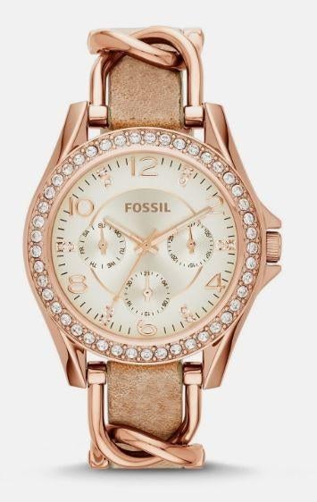 Fossil Riley ES3466 Rose Gold, Sieraden, Tassen en Uiterlijk, Horloges | Dames, Staal, Fossil, Polshorloge, Ophalen of Verzenden