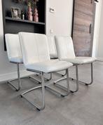 Vier wit leder Henders & Hazel design stoel rvs frame, Huis en Inrichting, Stoelen, Ophalen, Wit, Henders en Hazel, Zo goed als nieuw