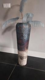 Mooie hoge smalle vaas inclusief blauwe pluimen, Overige materialen, Overige kleuren, 50 tot 75 cm, Ophalen of Verzenden