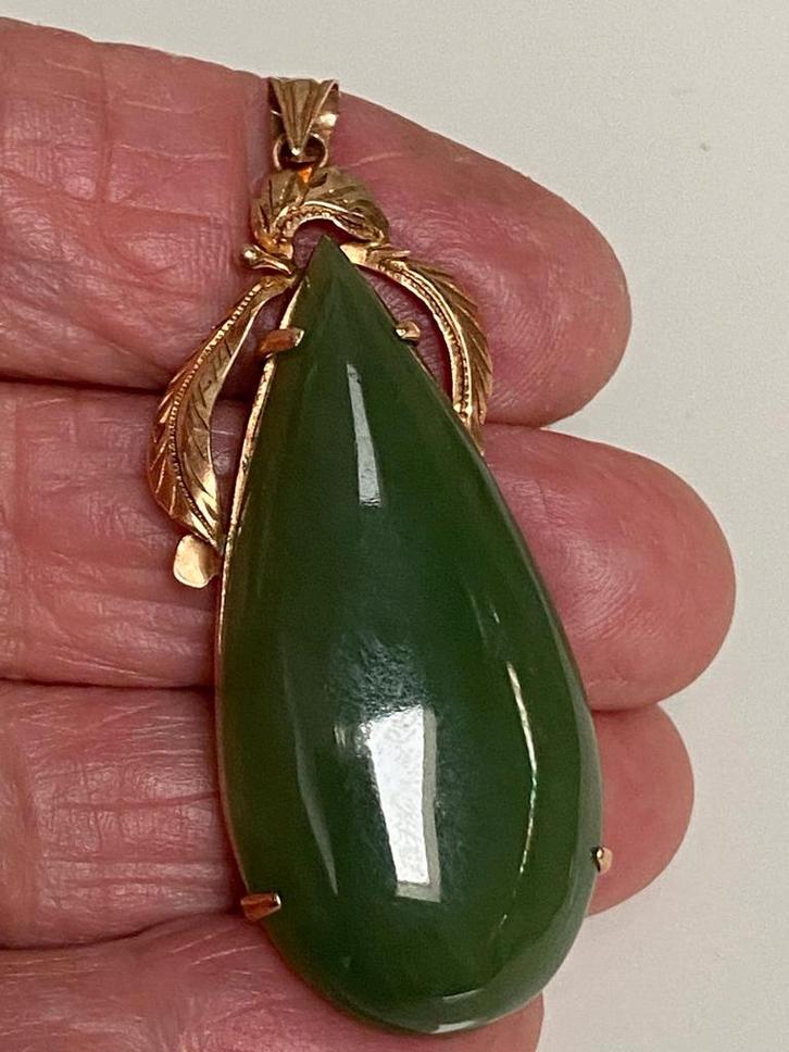 Top geel gouden jade hanger, Sieraden, Tassen en Uiterlijk, Antieke sieraden, Hanger, Goud, Verzenden