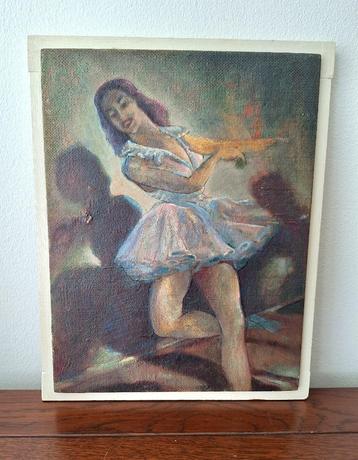 schilderij 'de danseres', antiek incl lijst, olieverf beschikbaar voor biedingen