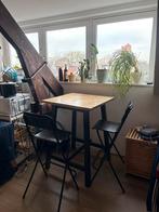Bar tafel met 2 krukken, Huis en Inrichting, Tafels | Eettafels, Ophalen, Gebruikt, 100 tot 150 cm, Vierkant