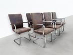 6x vintage stijl stoelen - Suedelook - Chroom frame, Ophalen, -, Zo goed als nieuw, Metaal