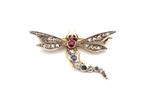 14 Karaat goud met zilver broche, libelle met diamant ca1880, Sieraden, Tassen en Uiterlijk, Antieke sieraden, Ophalen of Verzenden