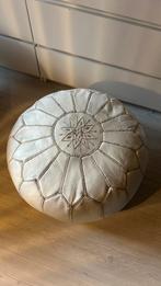 Marokkaanse poef wit echt leer Japandi boho, Minder dan 50 cm, Rond, Leer, Ophalen of Verzenden