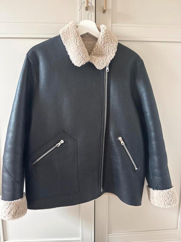 Sandro echte Shearling Jas  teddy  aviator, Kleding | Heren, Jassen | Zomer, Zo goed als nieuw, Overige maten, Zwart, Ophalen of Verzenden