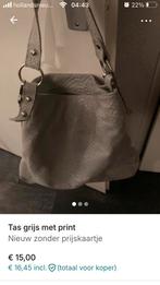 Grijze leren handtas met print, Ophalen, Zo goed als nieuw, Grijs, Handtas