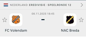 Volendam - nac Breda tickets beschikbaar voor biedingen