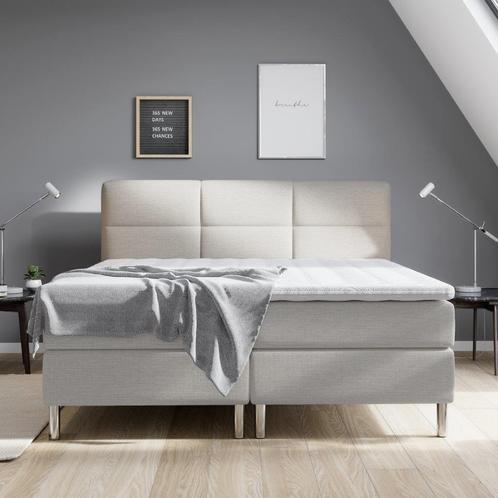 Boxspring Amsterdam Beige zwart of grijs, Huis en Inrichting, Slaapkamer | Boxsprings, Nieuw, 140 cm, 200 cm, Tweepersoons, Beige