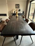 Houten eettafel 8 persoons met zwart stalen poot!, Huis en Inrichting, Tafels | Eettafels, 200 cm of meer, Zo goed als nieuw, Rechthoekig