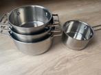 Pannenset HEMA, rvs, geschikt voor alle warmtebronnen., Ophalen of Verzenden, Gebruikt, Rvs, Pannenset