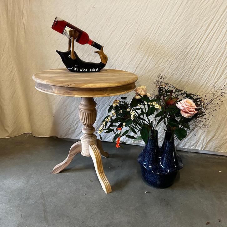 Ronde Bijzettafel / Wijntafel- 60 cm - Teakhout - TTM Wonen, Huis en Inrichting, Tafels | Bijzettafels, Nieuw, Rond, 60 cm of meer