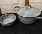 Emaille pan en schaaltje grijs gewolkt, Antiek en Kunst, Antiek | Emaille, Ophalen of Verzenden