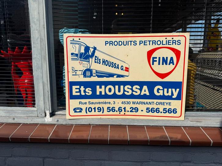 Vintage Fina Reclamebord Ets Houssa Guy, Verzamelen, Merken en Reclamevoorwerpen, Gebruikt, Reclamebord, Ophalen