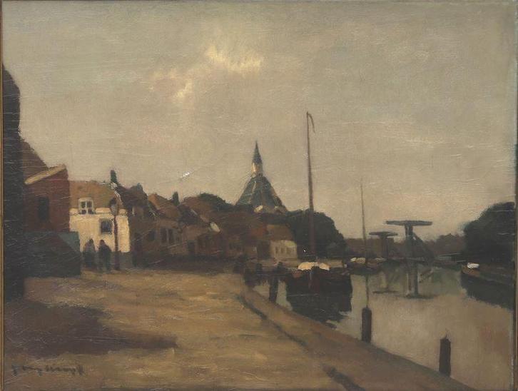 Johan (Joop) Kropff(1892)Olie doek"Gezicht Leidschendam" Ges, Antiek en Kunst, Kunst | Schilderijen | Klassiek, Ophalen of Verzenden