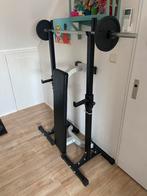 Compleet fitnessbank met squat rek - 74 kg halteschijven, Ophalen, Zo goed als nieuw, Benen