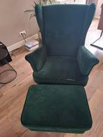 Groene Fauteuil met Voetenbankje, Ophalen, Hout, Gebruikt, 75 tot 100 cm